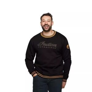 Black and Gold Crewneck Sweater with Collegiate Stripes